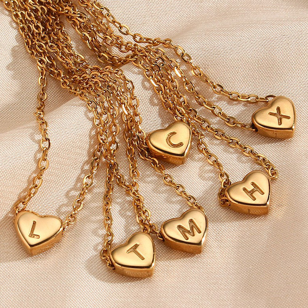 Gold Plated Delicate Heart Bubble Letter Necklace for Women