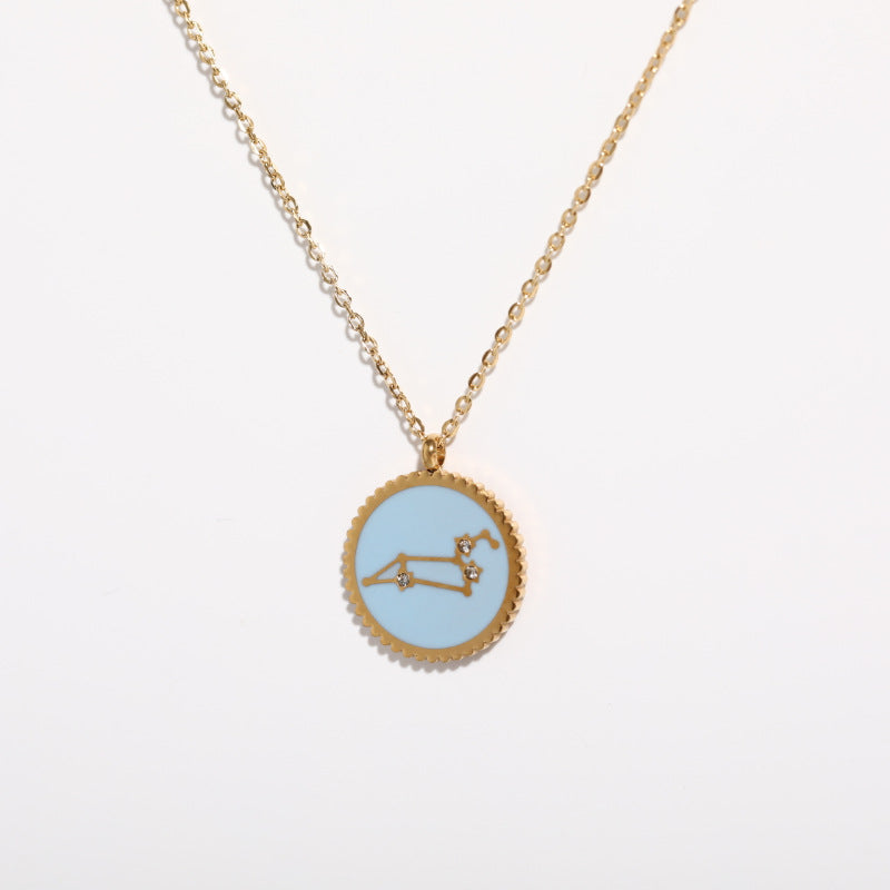 Twelve Constellation 12 Constellation Star Map Pendant Round Card Necklace