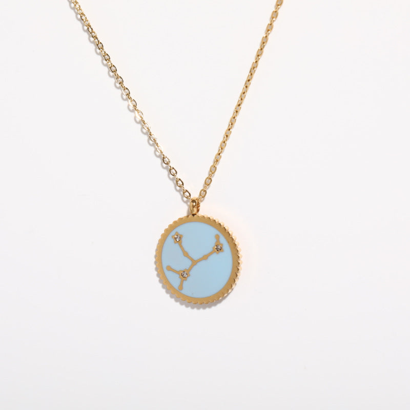 Twelve Constellation 12 Constellation Star Map Pendant Round Card Necklace