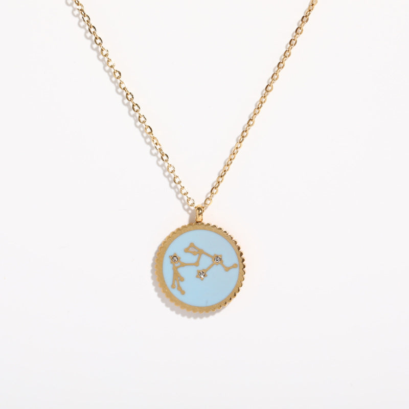 Twelve Constellation 12 Constellation Star Map Pendant Round Card Necklace