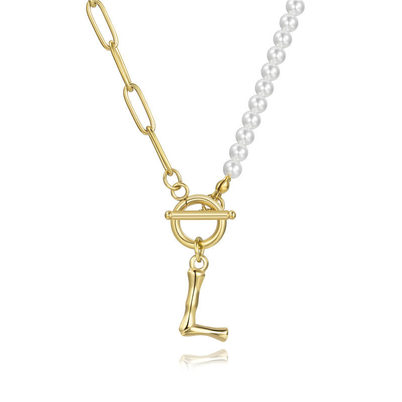 Bubble Letter Necklace Pearl Stitching Necklace English Letter Necklace