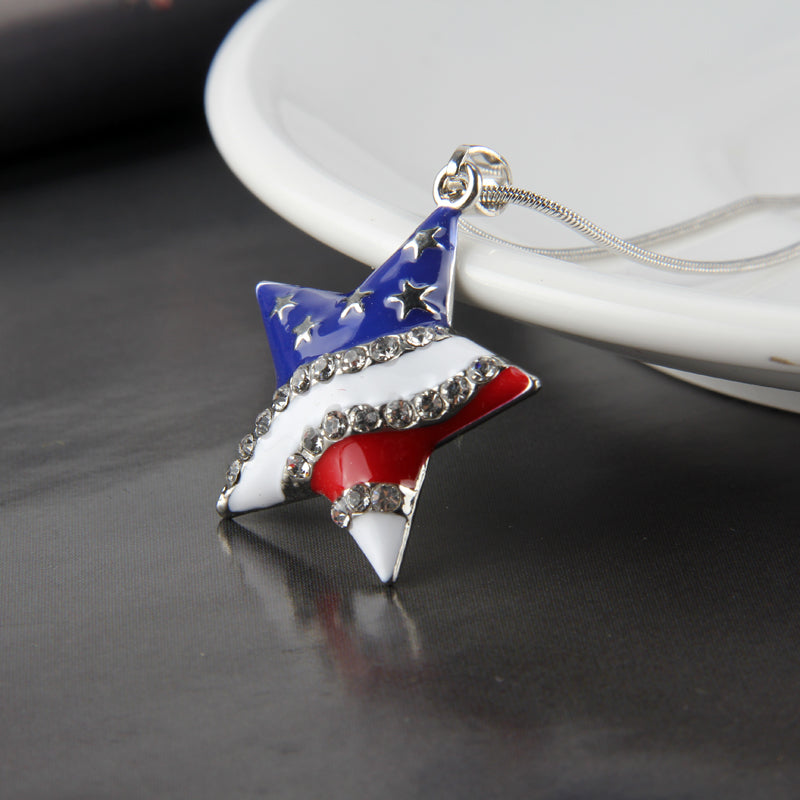 American Flag Heart & Star Necklace The Old Glory Crystal Necklace Women Gift