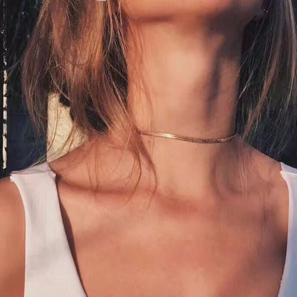 Gold Blade chain Choker Necklace for Women Sexy Flat snake chain Gift