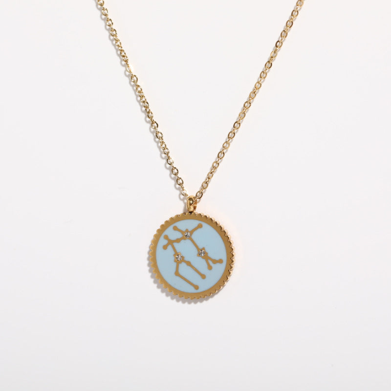 Twelve Constellation 12 Constellation Star Map Pendant Round Card Necklace