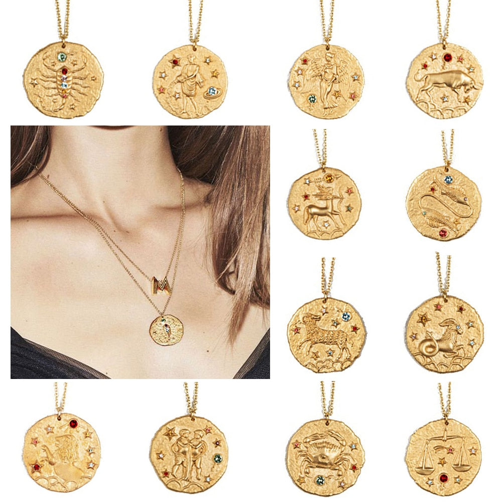 12 Zodiac Necklace Gold Necklace for Women Jewelry Party Gift