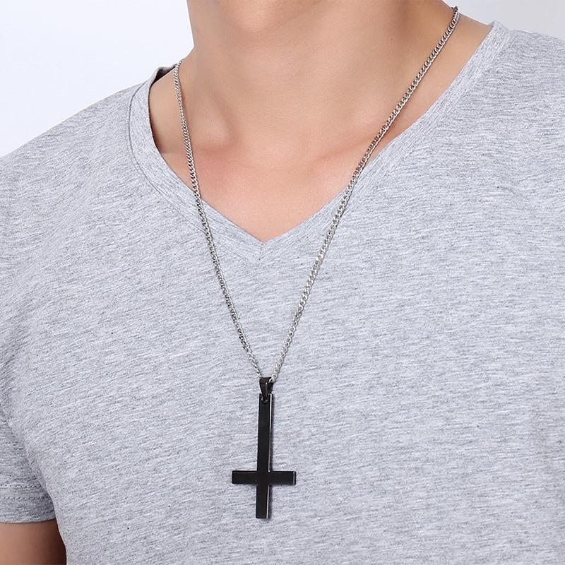 Men St Peter's Inverted Cross Pendant Necklace