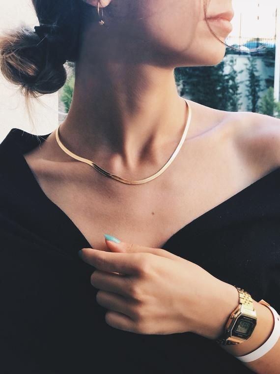 Gold Blade chain Choker Necklace for Women Sexy Flat snake chain Gift