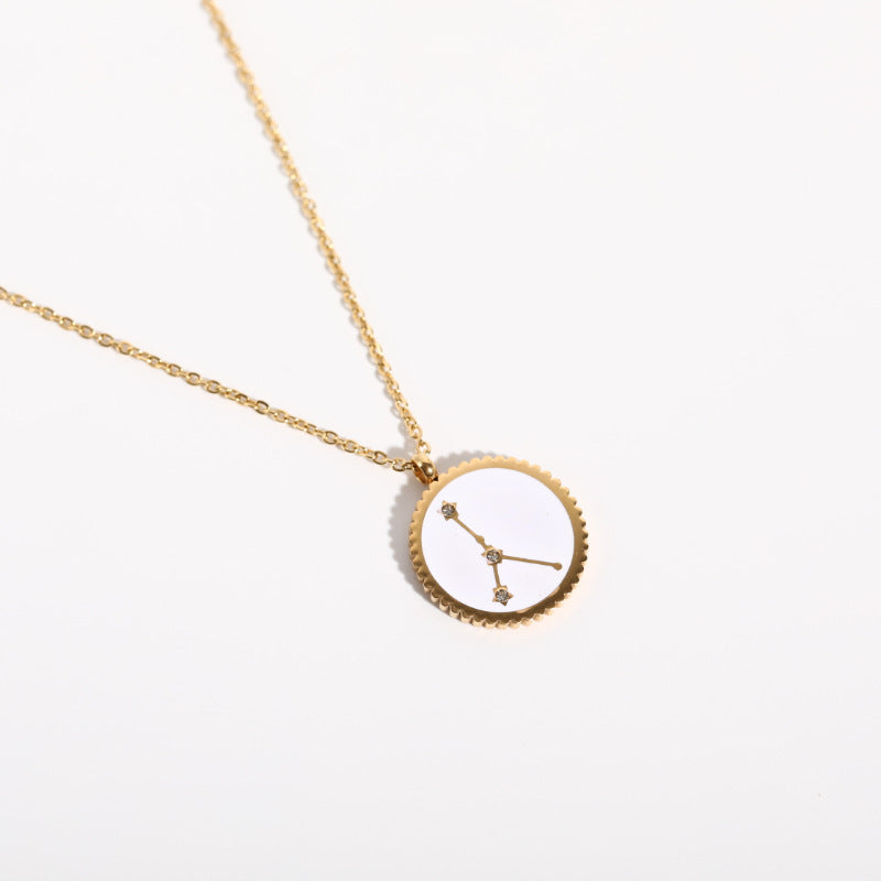 Twelve Constellation 12 Constellation Star Map Pendant Round Card Necklace