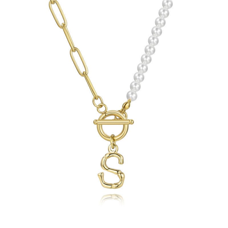 Bubble Letter Necklace Pearl Stitching Necklace English Letter Necklace