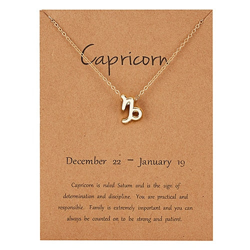 12 Constellation Necklaces Pendant Charm Gold Necklaces for Women Jewelry Cardboard