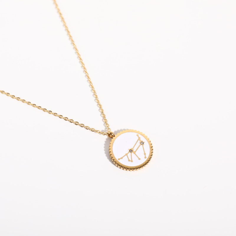Twelve Constellation 12 Constellation Star Map Pendant Round Card Necklace