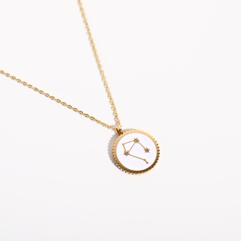 Twelve Constellation 12 Constellation Star Map Pendant Round Card Necklace