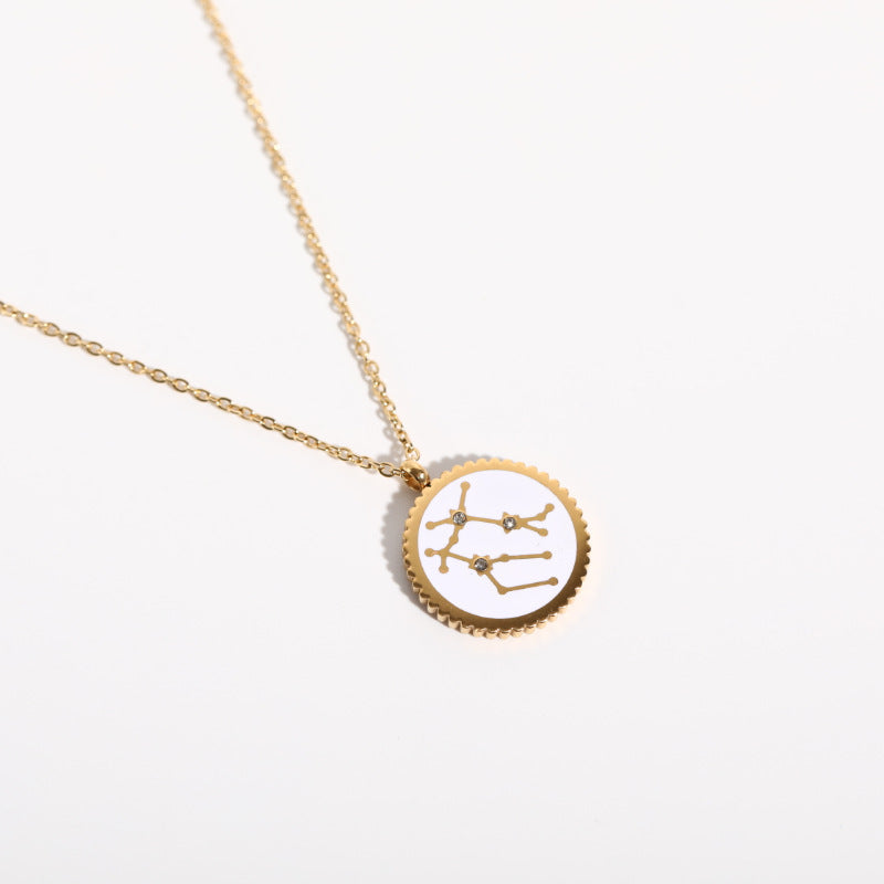 Twelve Constellation 12 Constellation Star Map Pendant Round Card Necklace