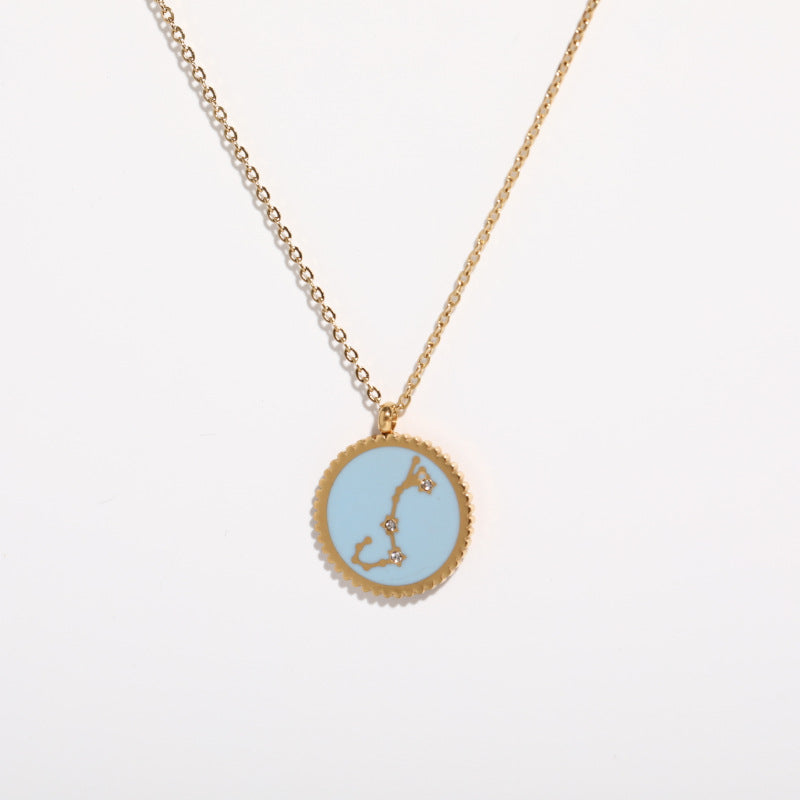 Twelve Constellation 12 Constellation Star Map Pendant Round Card Necklace
