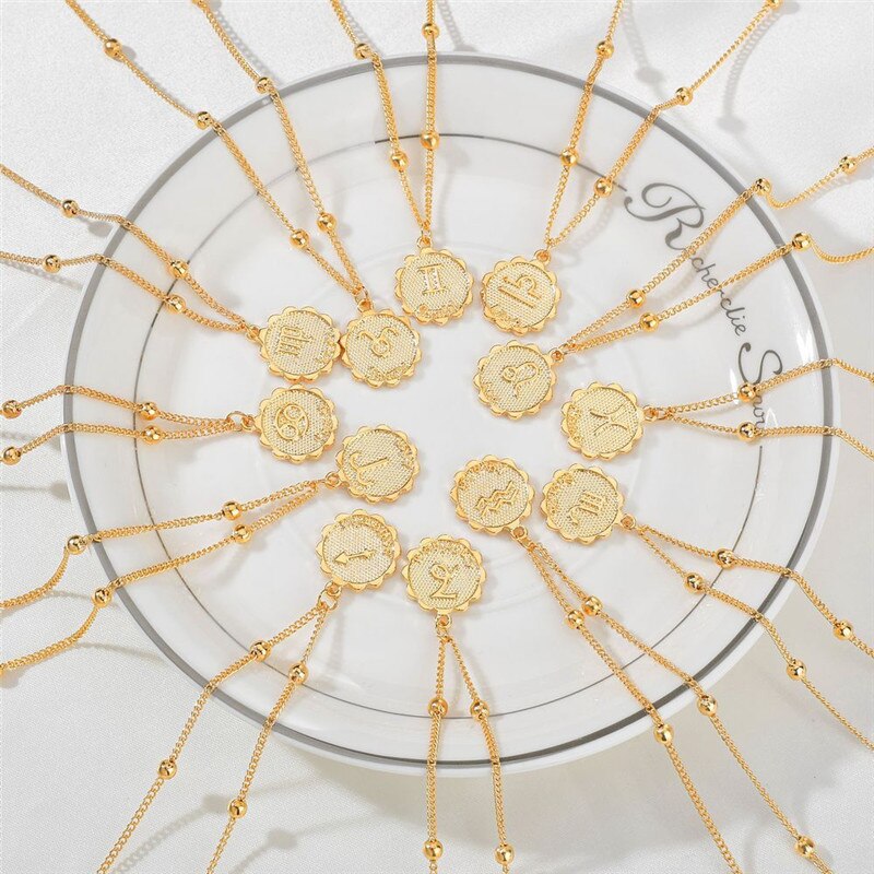 12 Constellations Gold Necklace for Women Trendy
