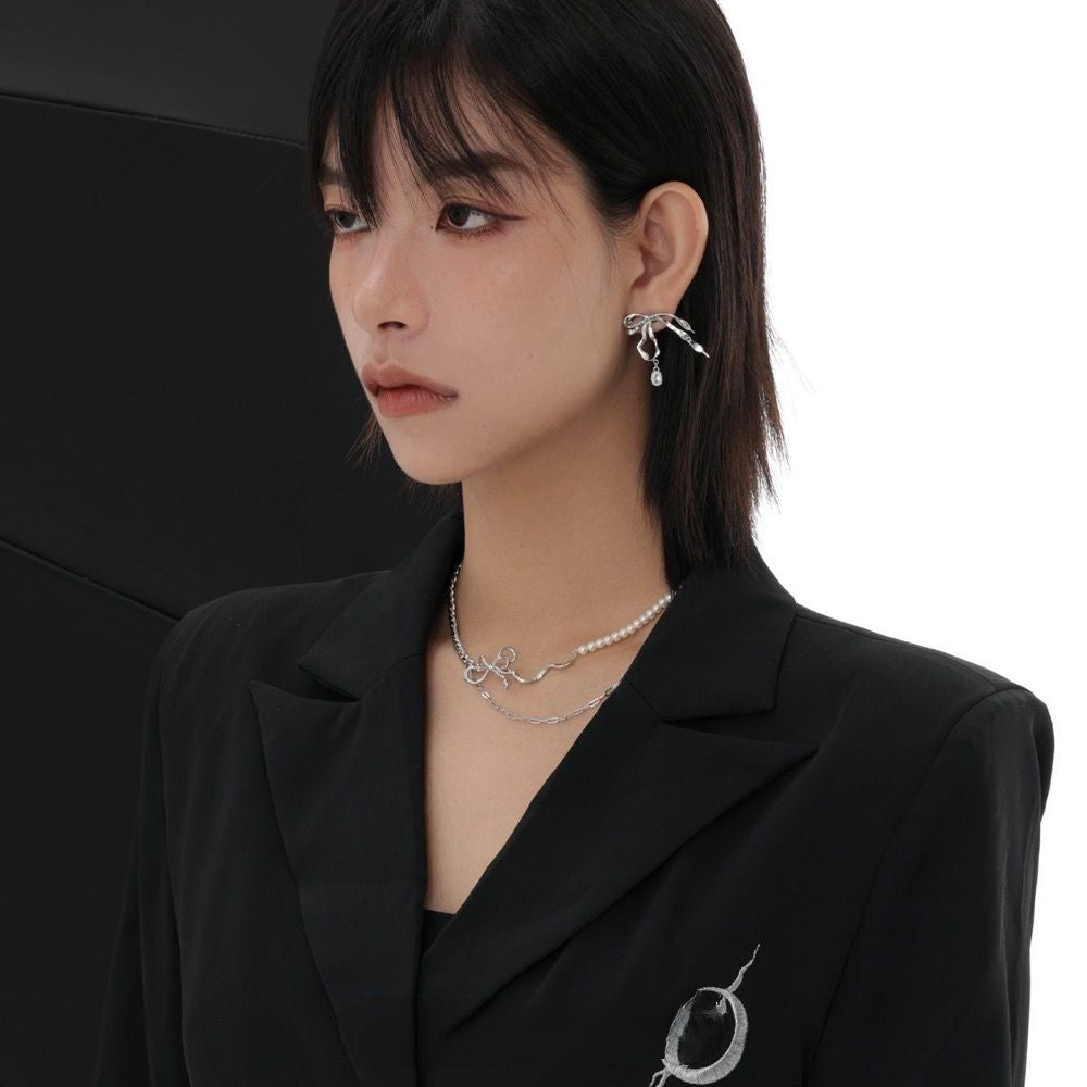 Bow Knot Niche High-end Commuting Fashion Silver Earrings for Women