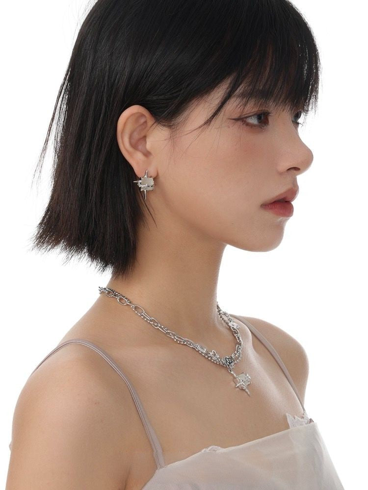 Star Eye Series Cat Eye Silver Earrings for Women