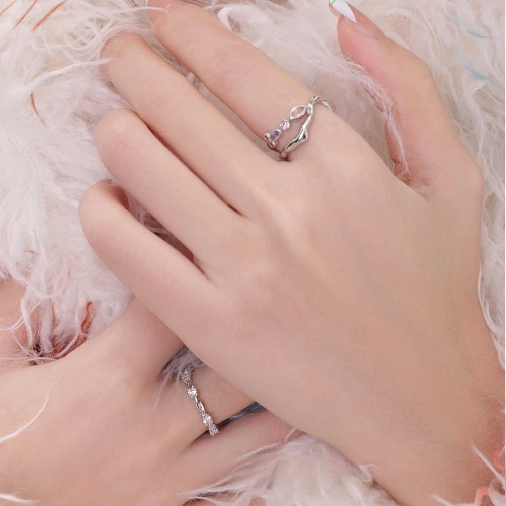 Sterling Silver Ring for Women Colorful Double Layer Zircon Pair Ring