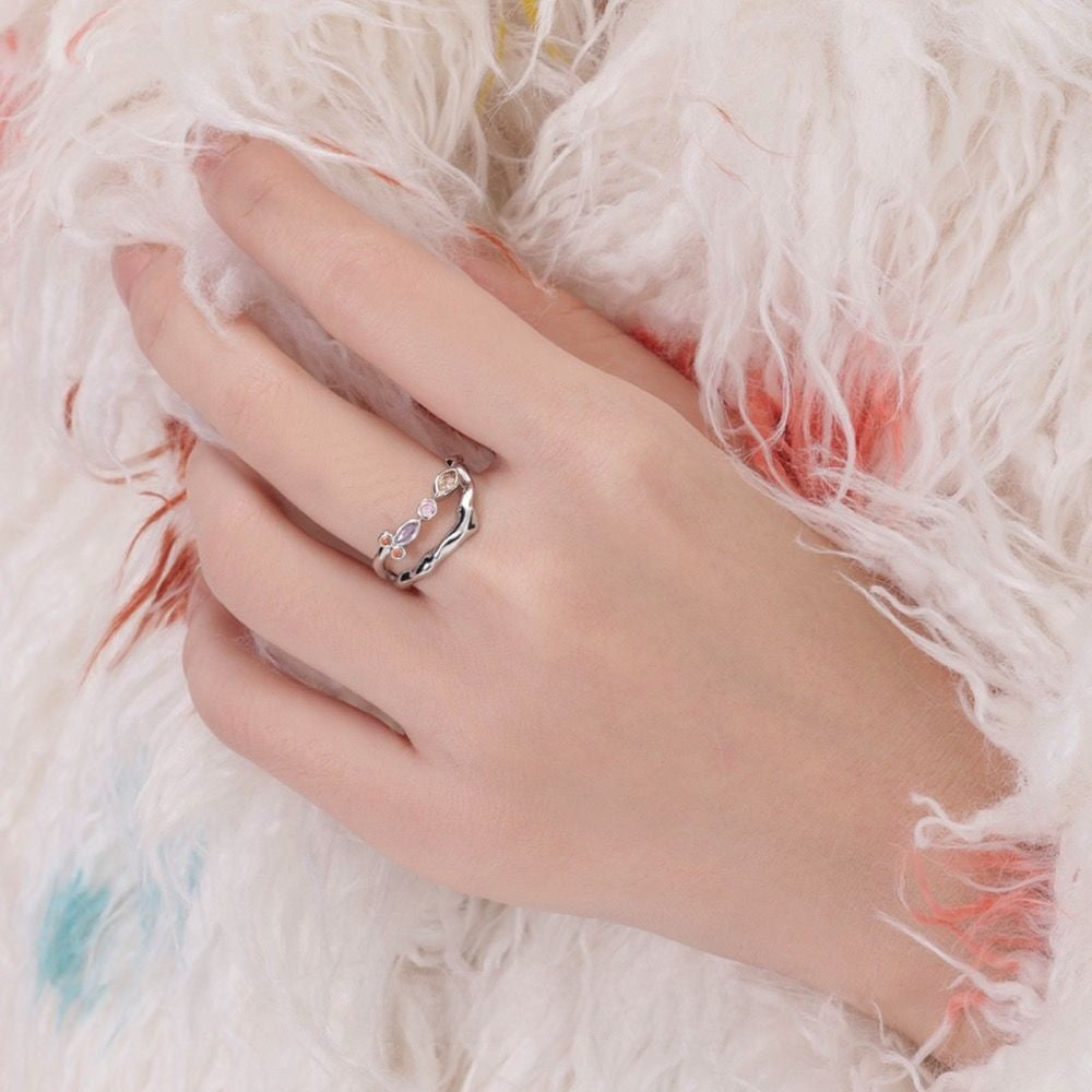 Sterling Silver Ring for Women Colorful Double Layer Zircon Pair Ring