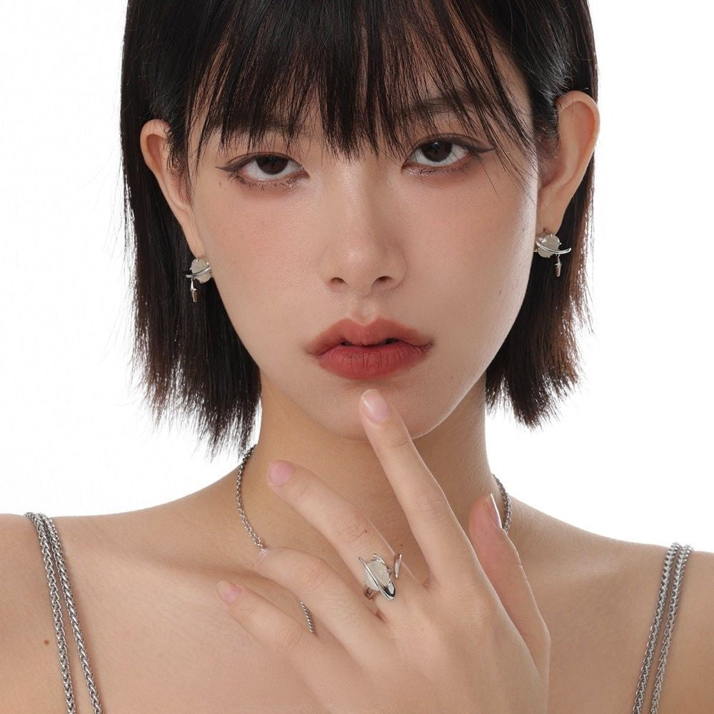 Star Eye Series Lined And Full Of Cat Eye Silver Earrings for Women