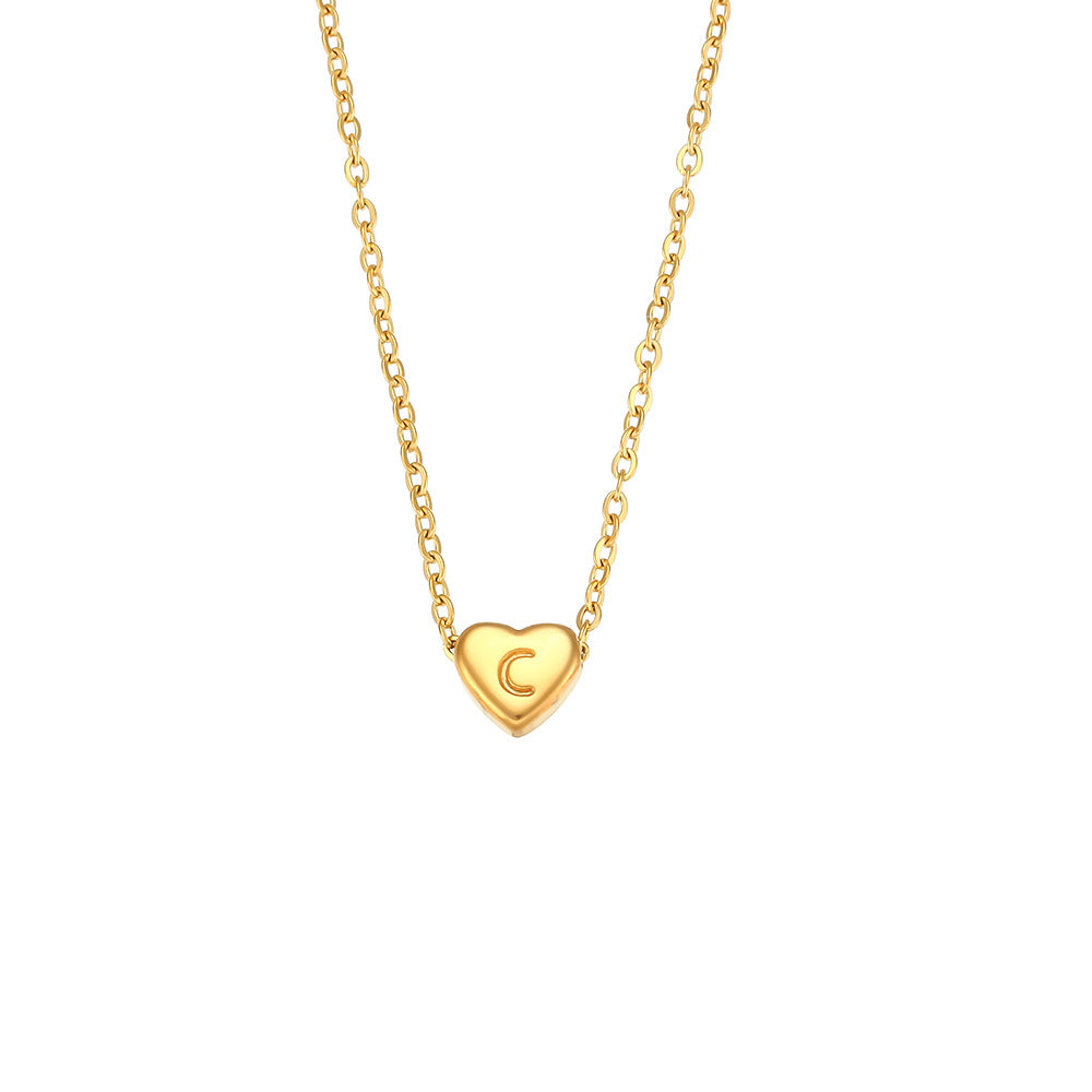 Gold Plated Delicate Heart Bubble Letter Necklace for Women