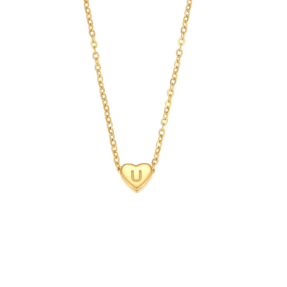Gold Plated Delicate Heart Bubble Letter Necklace for Women