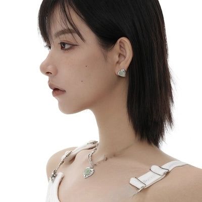 Silver Heart Earrings For Women Green Grape Love Series