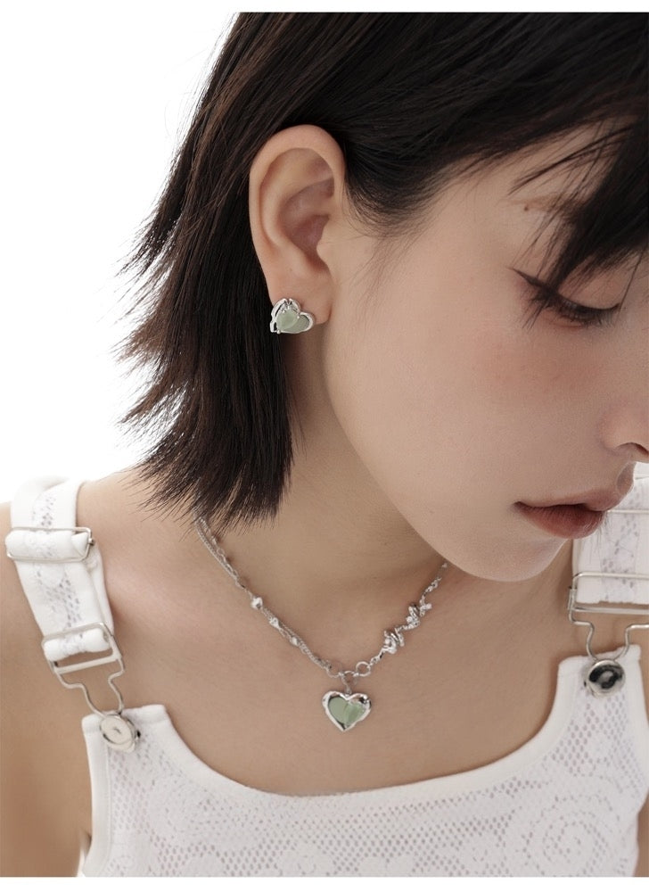 Silver Heart Earrings For Women Green Grape Love Series