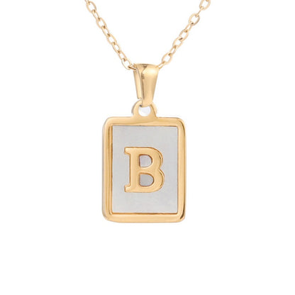 Bubble Letter Necklace Gold Shell Inlaid Titanium Steel English Pendant Necklace