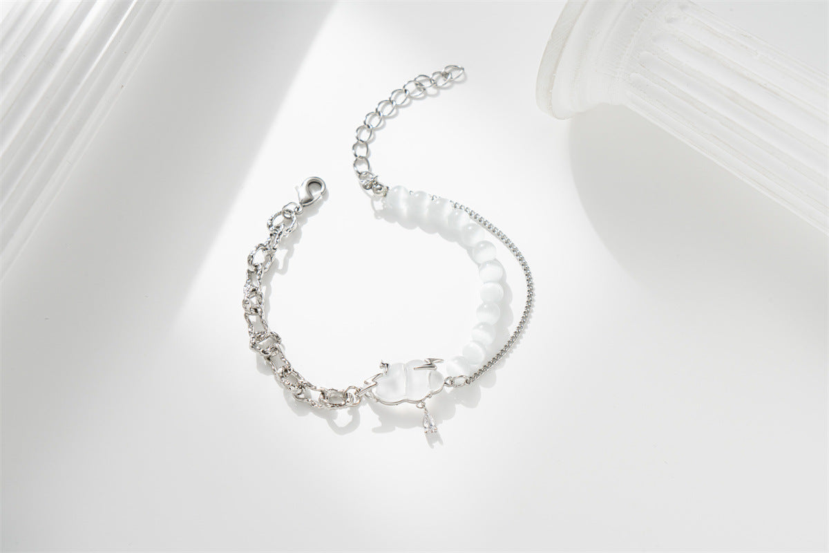 Cloud Lightning Cat's Eye Stone Bracelet – Silver Tone