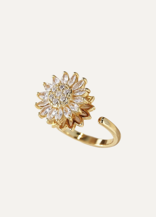 Sunflower Ring – Gold Plated Adjustable Crystal Ring