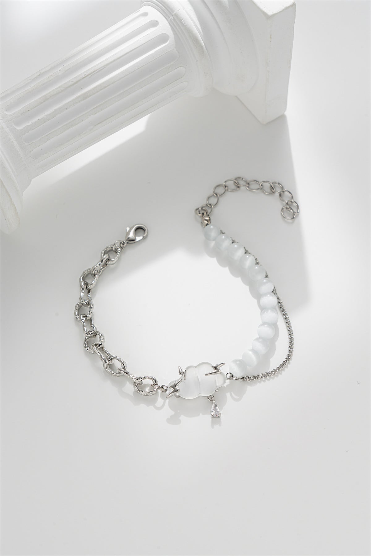 Cloud Lightning Cat's Eye Stone Bracelet – Silver Tone