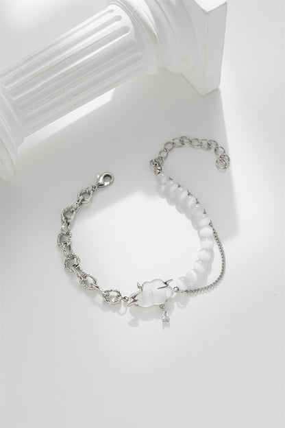 Cloud Lightning Cat's Eye Stone Bracelet – Silver Tone