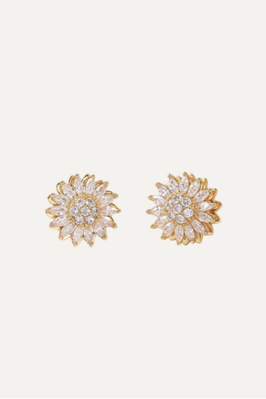 Sunflower Stud Earrings – Gold Plated with Crystal Petals
