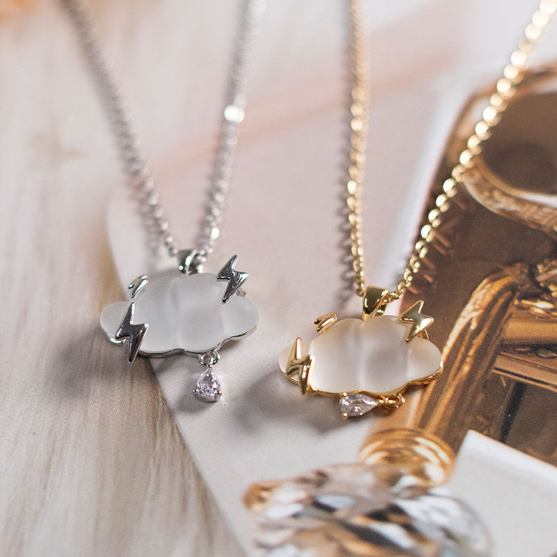 Cloud Lightning Necklace – Gold / Silver with Crystal Raindrop