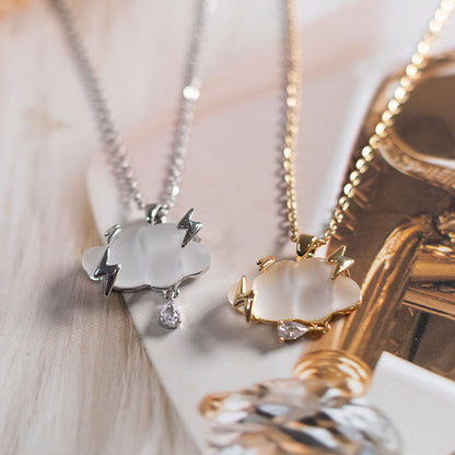 Cloud Lightning Necklace – Gold / Silver with Crystal Raindrop