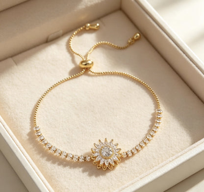 Sunflower Bolo Bracelet – Gold Plated with Crystal Tennis Row