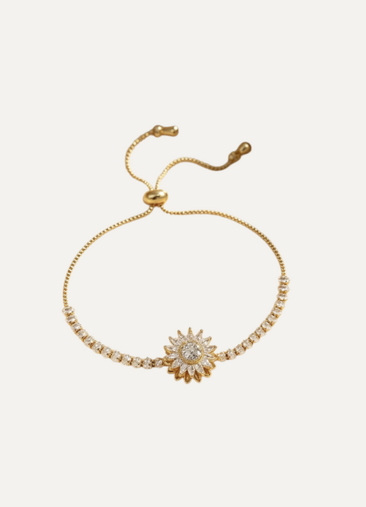 Sunflower Bolo Bracelet – Gold Plated with Crystal Tennis Row