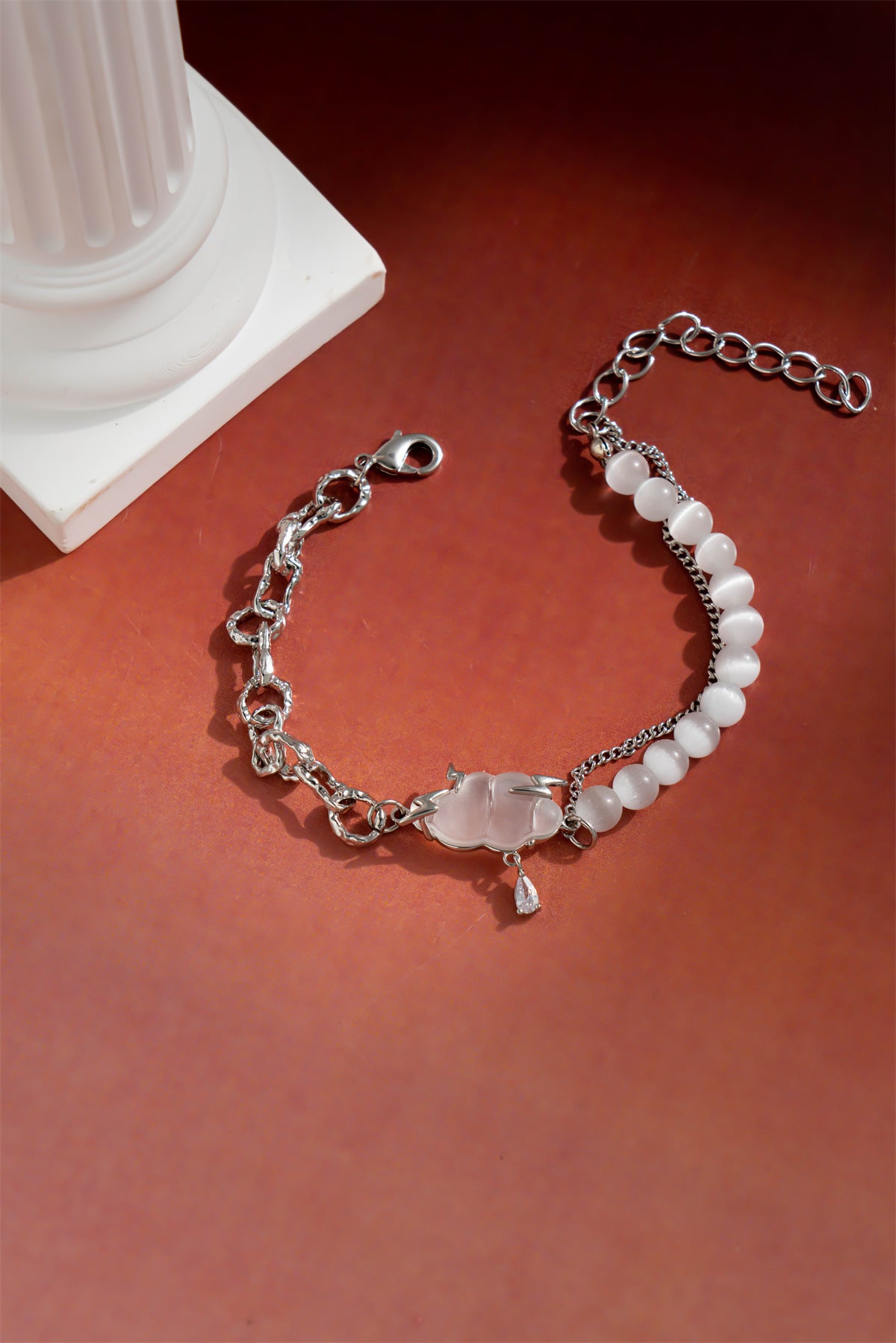Cloud Lightning Cat's Eye Stone Bracelet – Silver Tone
