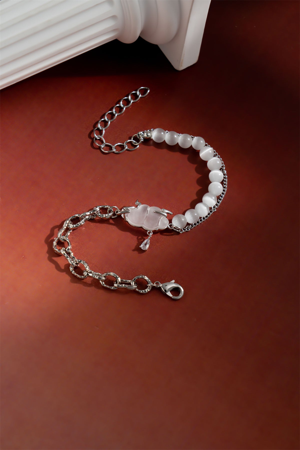 Cloud Lightning Cat's Eye Stone Bracelet – Silver Tone