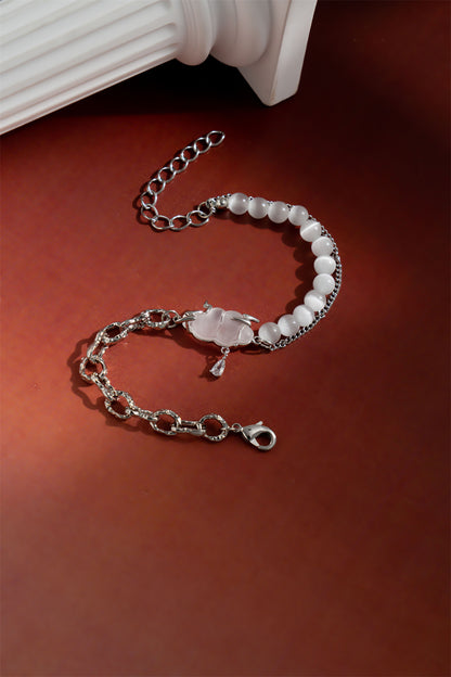 Cloud Lightning Cat's Eye Stone Bracelet – Silver Tone