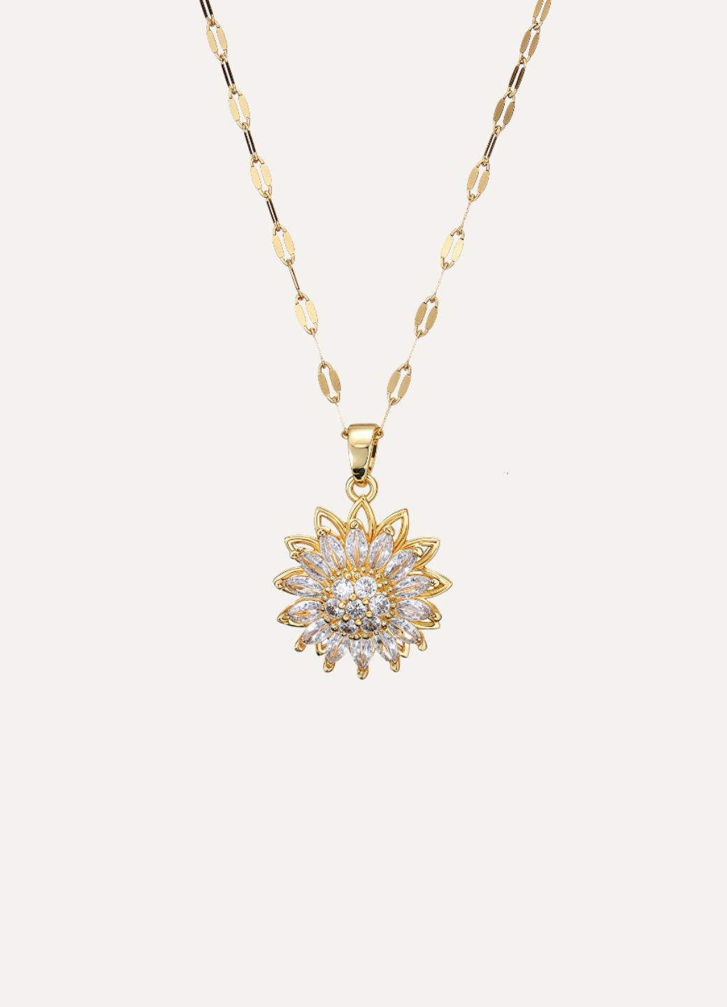 Sunflower Pendant Necklace – Gold Plated Oval Chain