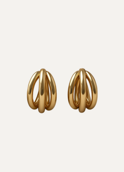 Triple Hoop Earrings – Gold Polished Layered Huggies