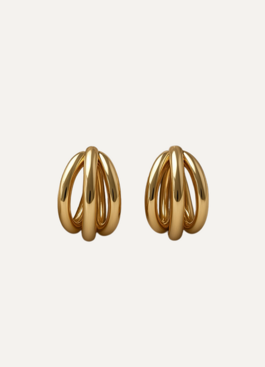 Triple Hoop Earrings – Gold Polished Layered Huggies
