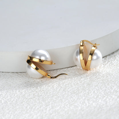 Double Sided Pearl Vintage Gold Hoops Earrings For Women Trendy