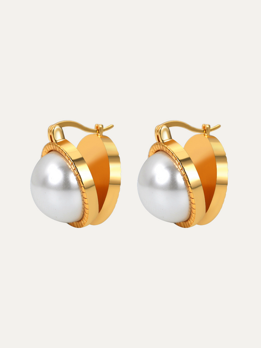 Double Sided Pearl Vintage Gold Hoops Earrings For Women Trendy