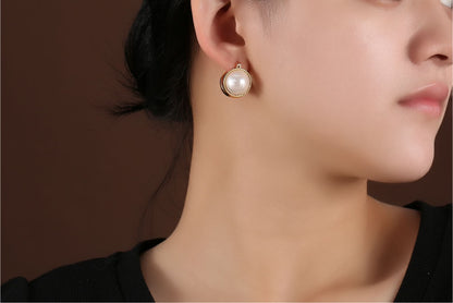 Double Sided Pearl Vintage Gold Hoops Earrings For Women Trendy