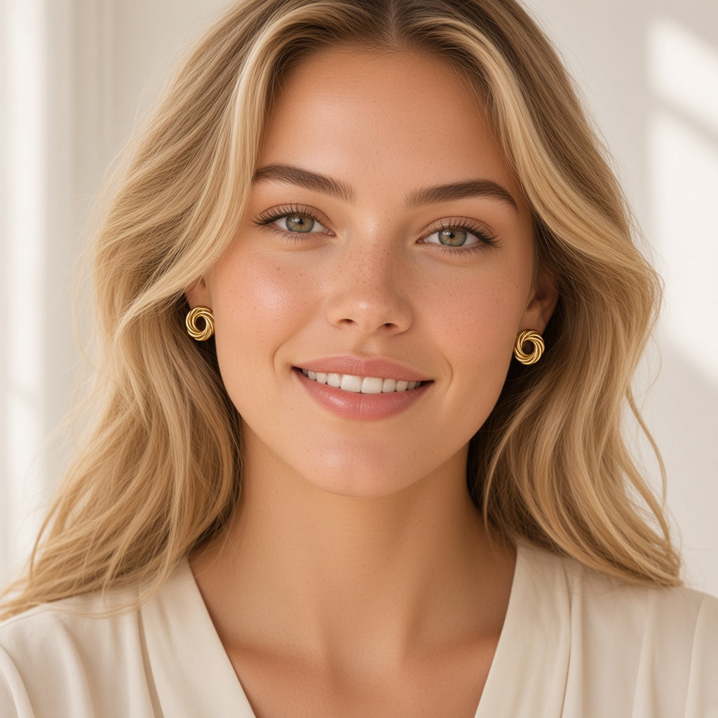 Interlaced Loop Knot Stud Earrings – Gold Polished