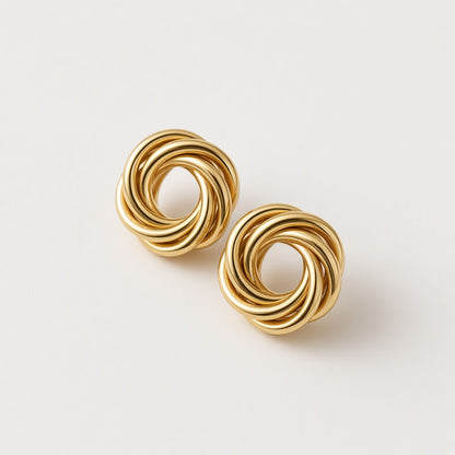 Interlaced Loop Knot Stud Earrings – Gold Polished