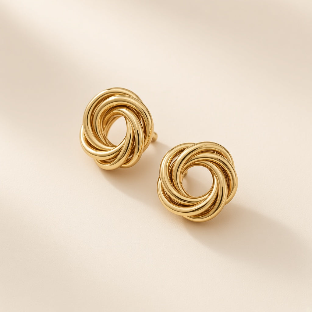 Interlaced Loop Knot Stud Earrings – Gold Polished